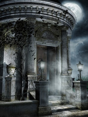 Gotyckie mauzoleum w świetle księżyca