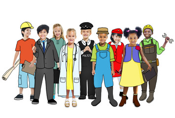 Obraz premium Multiethnic Group of Children with Occupations