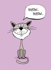 Friendly cartoon cat with a speech bubble
