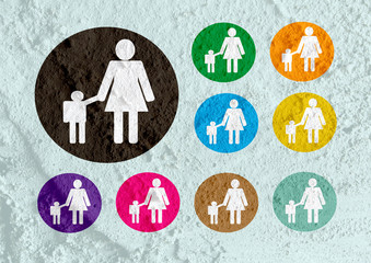 Pictogram Man Woman Sign icons on Cement wall texture background