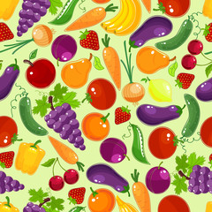 Colorful fruit and vegetables seamless pattern