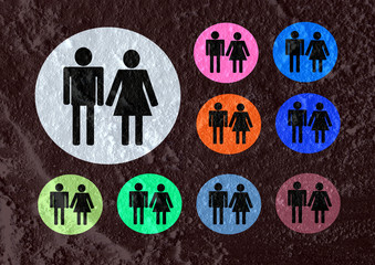 Pictogram Man Woman Sign icons on  wall texture background desig