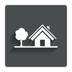 Home sign icon. House with tree symbol.