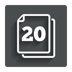 In pack 20 sheets sign icon. 20 papers symbol.