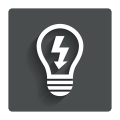 Light lamp sign icon. Bulb with lightning symbol