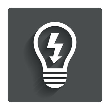 Light lamp sign icon. Bulb with lightning symbol