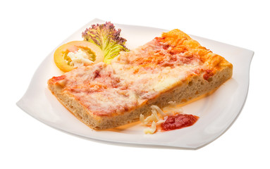 Pizza with tomato sauce and mozarella