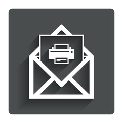 Mail print icon. Envelope symbol. Message sign.