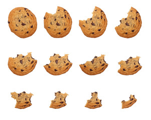 Sequence of bites taken off a cookie isolated