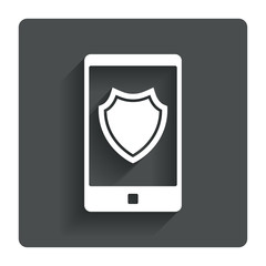 Smartphone protection sign icon. Shield symbol.