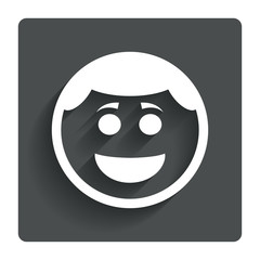 Smile face icon. Smiley with hairstyle symbol.
