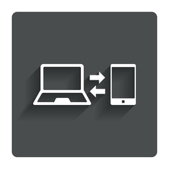 Synchronization icon. Notebook with smartphone.