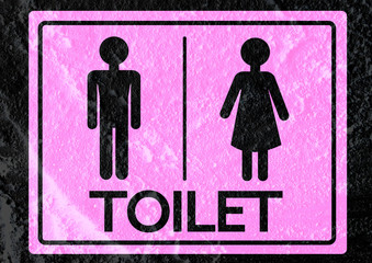 Restroom icon and Pictogram Man Woman Sign on Cement wall textur