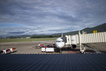 Fototapeta na wymiar Airplane during loading at the airport
