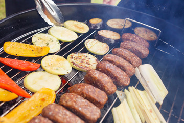 grilled kebab and vegetables
