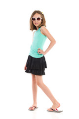 Fototapeta premium Little girl posing in black mini dress.