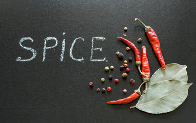 Spices on a blackboard