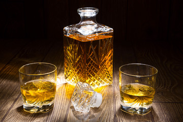 Whiskey decanter with two glasses