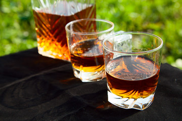 Decanter with two glasses of whiskey