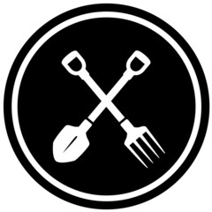 pitchfork and shovel gardening icon