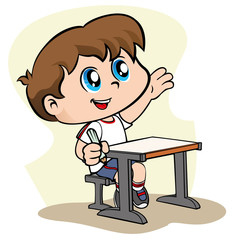 Child student raising his hand