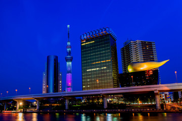 Fototapeta na wymiar View of Tokyo skyline from Sumida river