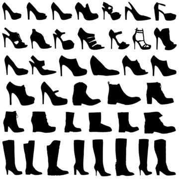 Illustration of Womens shoes and boots icon set