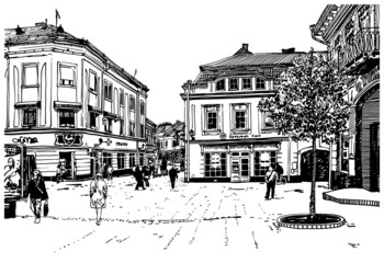 digital sketch vector black and white illustration of Uzhgorod c