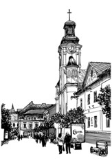 digital sketch vector black and white illustration of Uzhgorod c