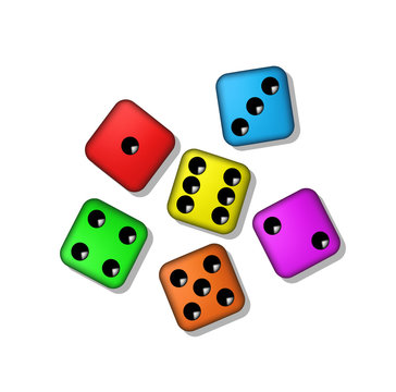 Coloured playing dices with shadow