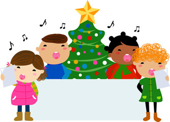 Christmas carols and banner