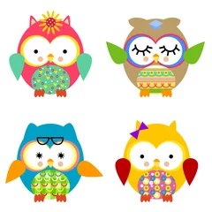 Fotobehang Four cute owls © mikoo