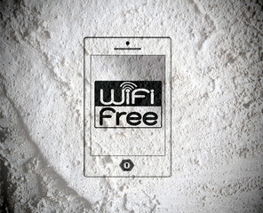 Smart Phone with wifi on wall texture background