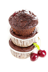 Chocolate muffins with cherry
