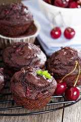 Chocolate muffins with cherry