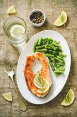 crispy grilled salmon steak with green beans