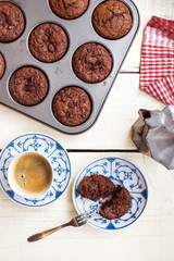 Delicious chocolate chip muffins and coffee