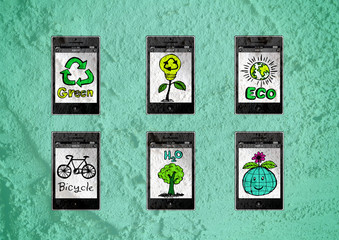 mobile phone apps eco concept idea illustration on wall texture