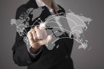Businesswoman touch screen