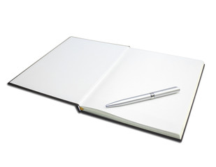 notebook and pen isolated on white background