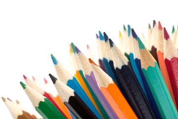 Colour pencils isolated on white background close up