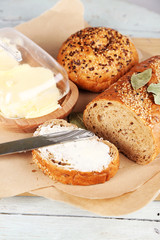 Baked bread and toast with fresh butter,