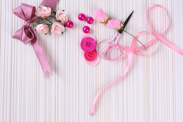 Scrapbooking craft materials on light background