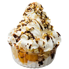 ice cream with chocolate in the cup on white background