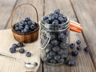 Fresh blueberries on wooden table