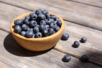 Fresh blueberries on wooden table
