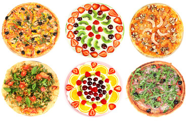 Collage of different pizza isolated on white