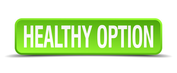 healthy option green 3d realistic square isolated button