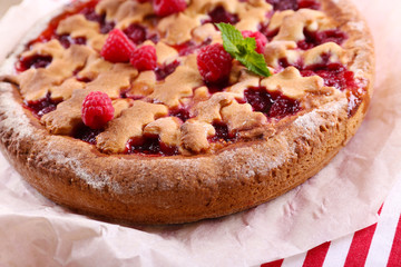 Tasty cake with berries close-up