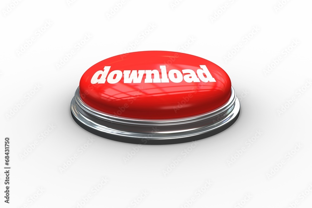 Aufkleber download on digitally generated red push button